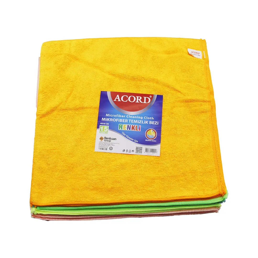 15 ADET ACORD KOD-536 DÖKME 40X40CM RENKLİ MİKROFİBER TEMİZLİK BEZİ EKSTRA EMİCİ TÜM YÜZEYLER İÇİN (4745)