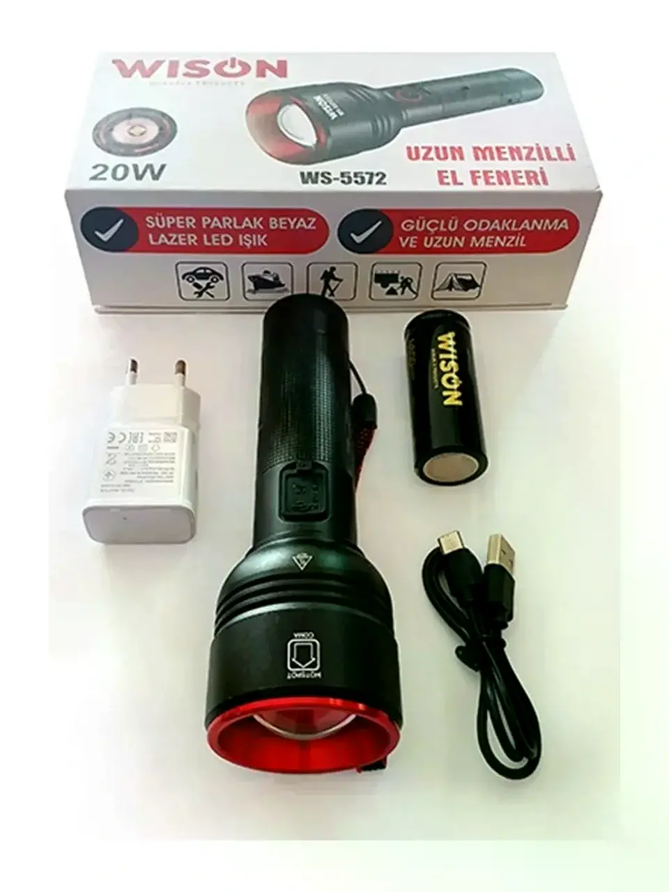 WISON WS-5572 20W Uzun Menzilli Şarjlı Metal El Feneri (4745)