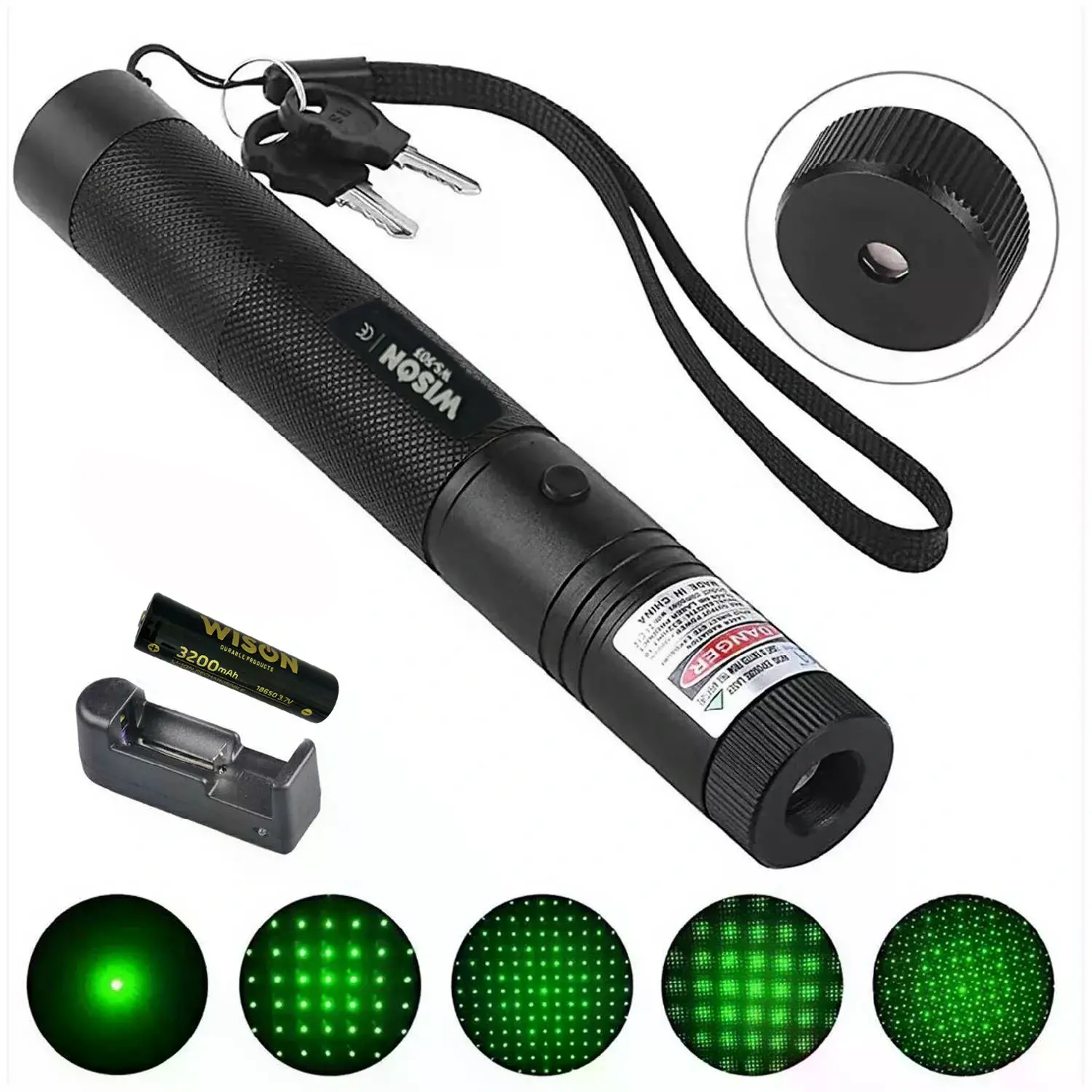 Wison WS-503 100MW 3.7V 3200 mAh Desen Başlıklı Şarjlı Yeşil Lazer Pointer (4745)