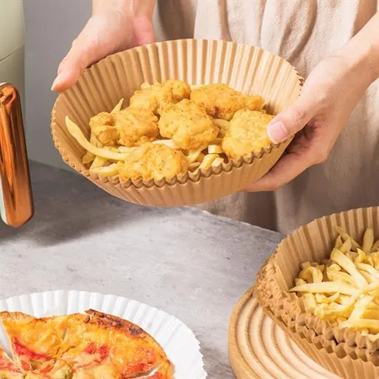 50 Adet Air Fryer Pişirme Kağıdı Tek Kullanımlık Yağ Geçirmez Yuvarlak Tabak Model PVC (4745)
