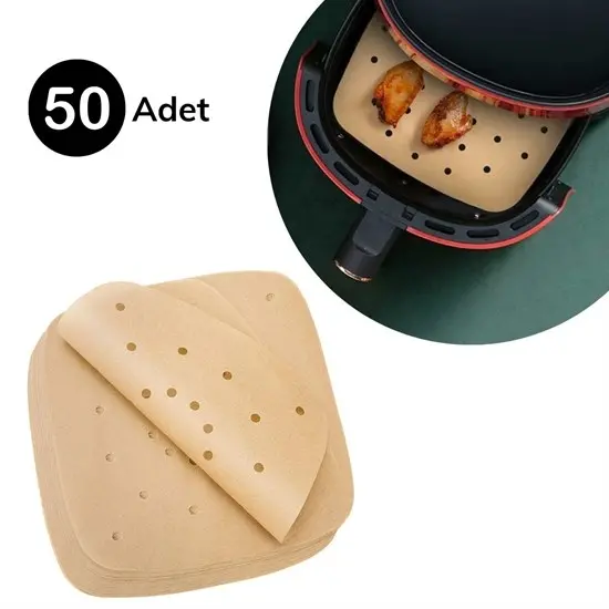 50 Adet Air Fryer Pişirme Kağıdı Tek Kullanımlık Hava Fritöz Yapışmaz Yağlı Kağıt Delikli Model (4745)