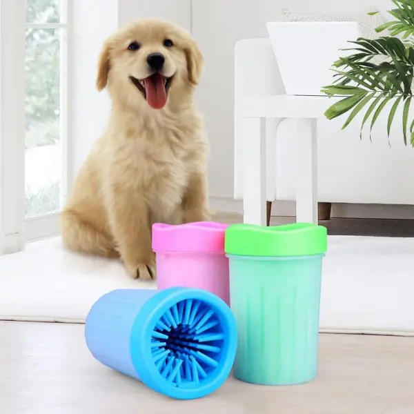 Silikon Jel Fırçalı Kedi Köpek Pati Ayak Yıkama Temizleme Kovası (Küçük) (4745)