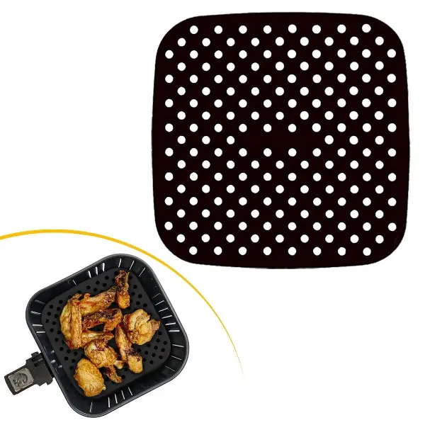 Siyah Isıya Dayanıklı Yıkanılabilir Silikon Fırın Ve Airfryer Kare Model Pişirme Matı 21,5 Cm (4745)