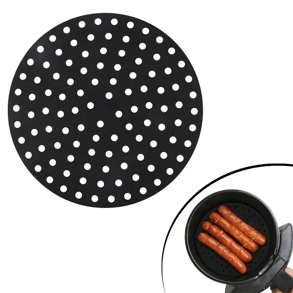 Siyah Isıya Dayanıklı Yıkanılabilir Silikon Fırın Ve Airfryer Yuvarlak Model Pişirme Matı 23 Cm (4745)