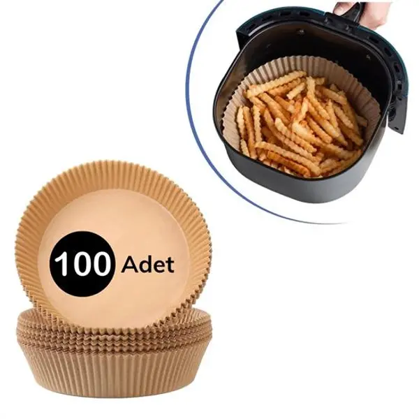 100 Adet  Air Fryer Pişirme Kağıdı Tek Kullanımlık  Yağlı Kağıdı Yuvarlak Tabak Model (4745)