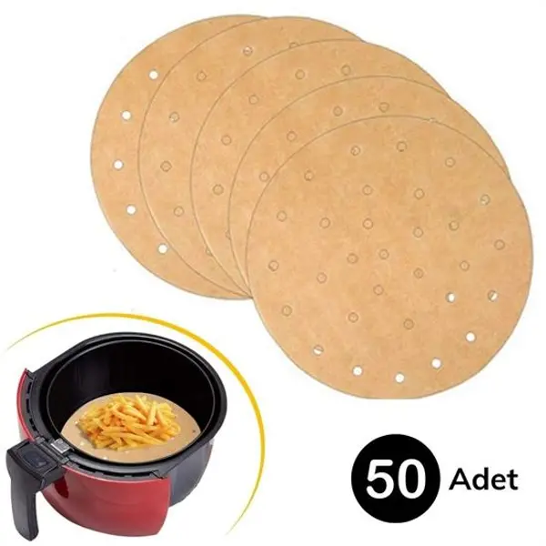 50 Adet Air Fryer Pişirme Kağıdı Tek Kullanımlık Gıda Pişirme Kağıdı Delikli Yuvarlak Model (4745)