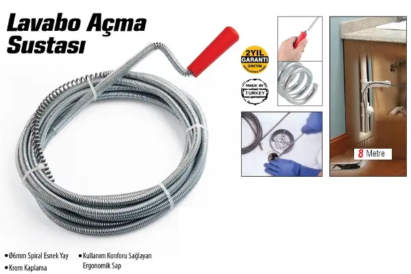 Lavabo Ve Gider Boruları Açacağı - Lavabo Açma Sustası - 8Metre (4745)