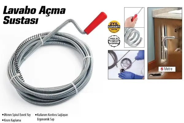 Lavabo Ve Gider Boruları Açacağı - Lavabo Açma Sustası - 5Metre (4745)