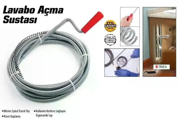 Lavabo Ve Gider Boruları Açacağı - Lavabo Açma Sustası - 5Metre (4745)