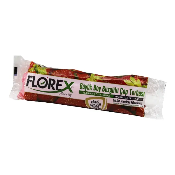 250 ADET FLOREX-502 ÇİLEK KOKULU  BÜZGÜLÜ  BÜYÜK  10PCS 65X70CM ÇÖP TORBASI  25x10=250 (4745)