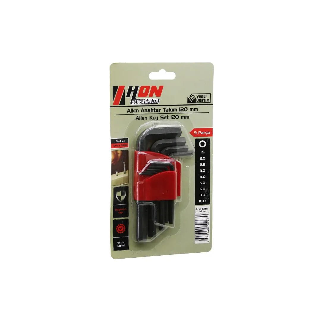 9PCS SİYAH KISA - DÜZ 120MM ALYAN ALLEN ANAHTAR TAKIMI BRKT-702279 (4745)