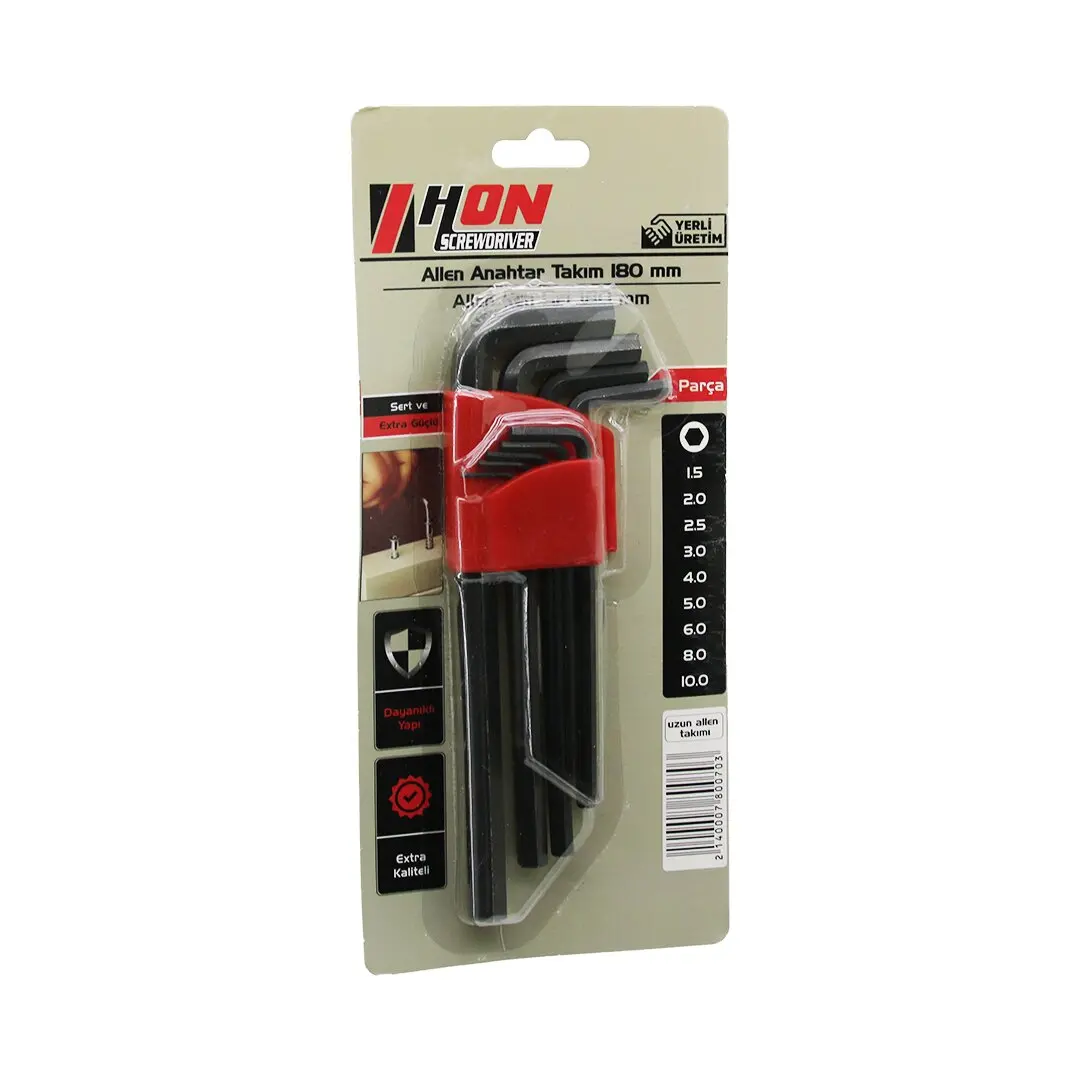 9PCS SİYAH UZUN - DÜZ 180MM ALYAN ALLEN ANAHTAR TAKIMI BRKT-800703 (4745)