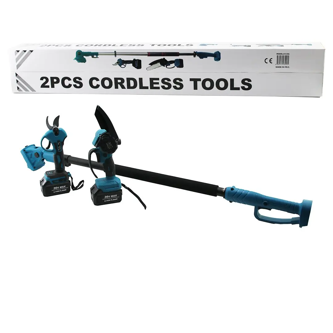 BN-5 CORDLESS TOOLS LTJ-6A ZZ-01 2 PCS SET 6" BUDAMA DAL KESME TESTERE=ŞARJLI--YAĞSIZ - ZİNCİRLİ + ŞARJLI BAĞ MAKASI TELESKOPİK UZAYAN METAL SAP=120--195CM (4745)