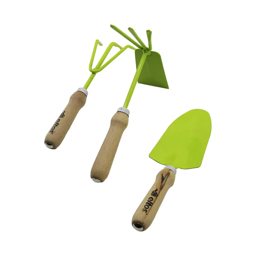 ELTOS EBS-003 3PCS BAHÇE HOBİ SETİ RENKLİ METAL ÇİFT BAŞLI ÇAPA - 3 DİŞLİ TIRMIK - KÜREK AHŞAP SAPLI (4745)