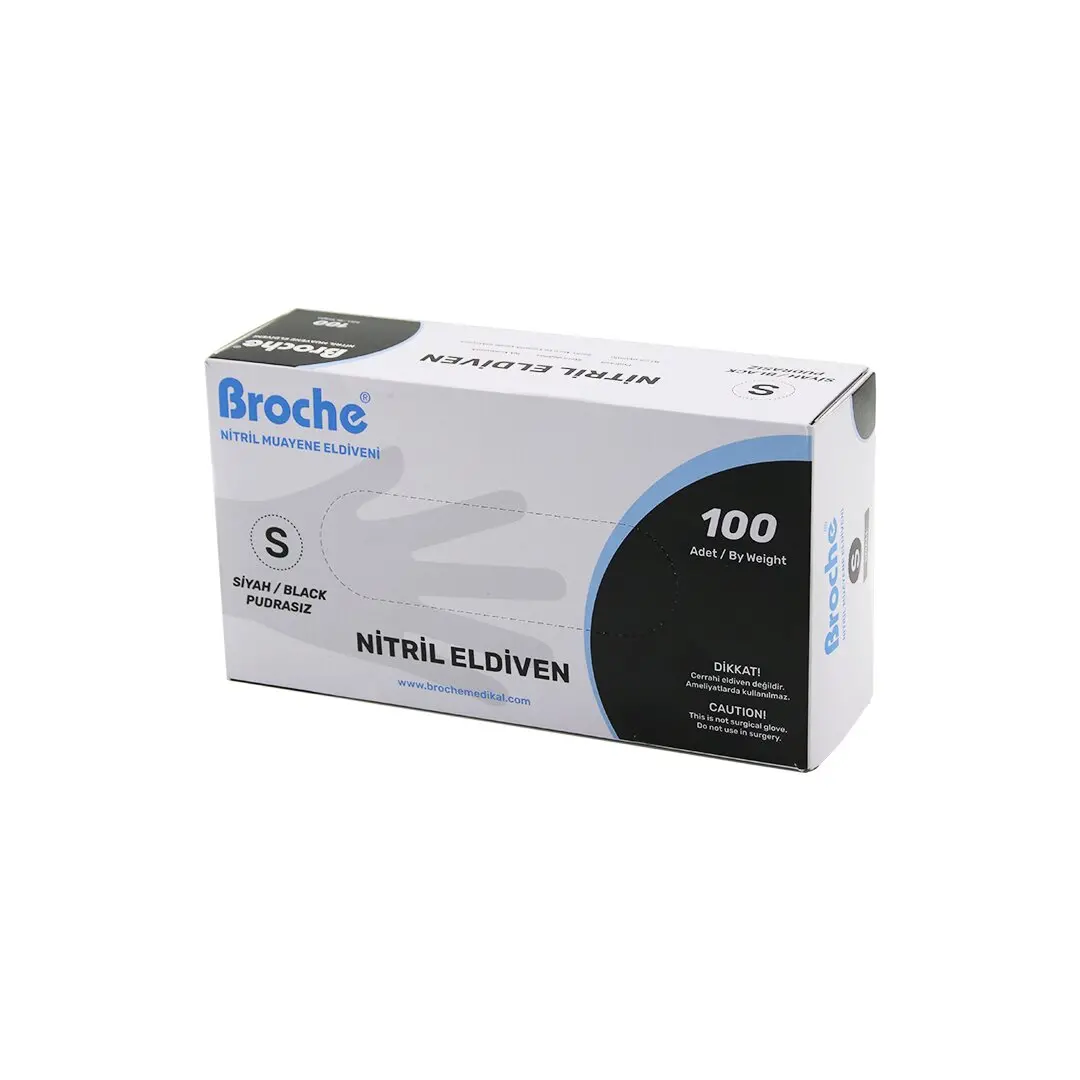 BROCH S BEDEN SİYAH PUDRASIZ NİTRİL MUAYENE ELDİVENİ 100LÜ (4745)
