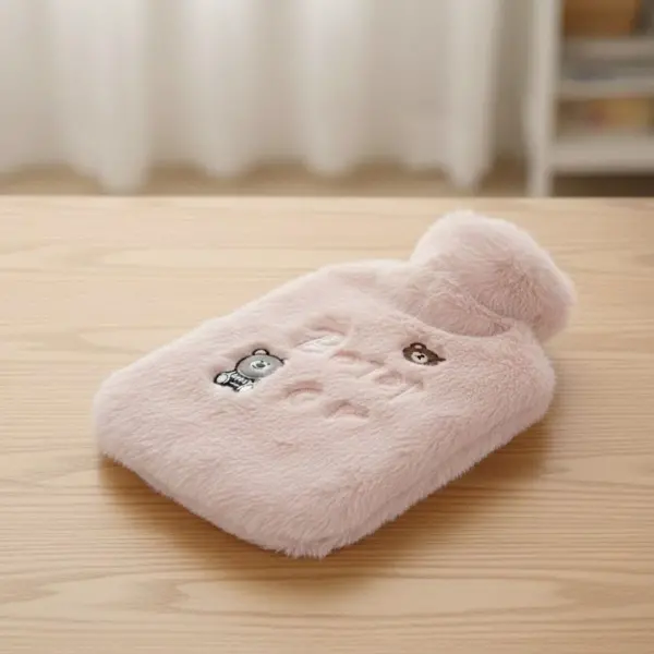 Işıklı Ayıcıklı Figürlü Pembe Peluş Sıcak Su Torbası 1 Lt – Yumuşak Kılıf, Uzun Süre Sıcak Tutan Termal Su Torbası (4745)