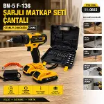 BANCO BN-5 F-136 STANLIY SARI 24W PROFESSIONAL ŞARJLI DARBELİ MATKAP SETİ ÇANTALI (4745)-2