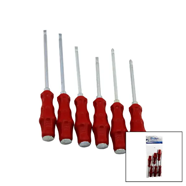 PVC AMBALAJ   KIRMIZI - PLASTİK SAPLI   DARBELİ   6LI SET   ÇİFT TARAFLI  TORNAVİDA TAKIMI (4745)