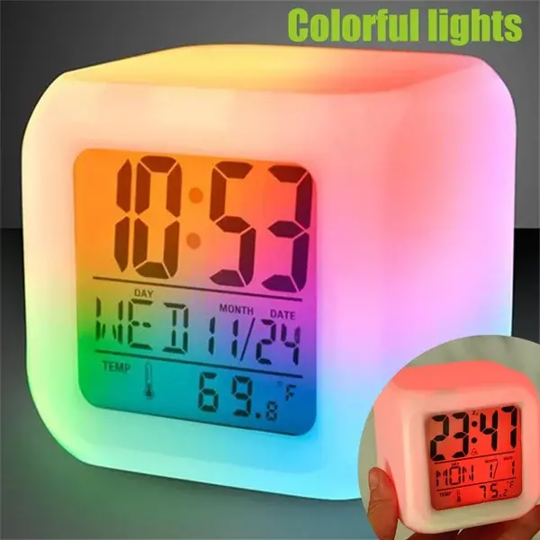 Led Dijital Renkli Masa Saati Alarm Termometre Tarih Masaüstü Saat (4745)