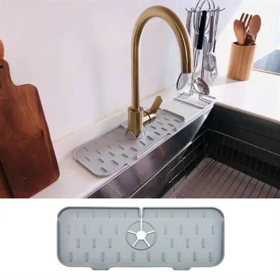 Lavabo İçin Silikon Esnek Mat Musluk Sapı Damlama Tutucu Raf Mutfak Tezgahı Sıçrama Koruma (4745)