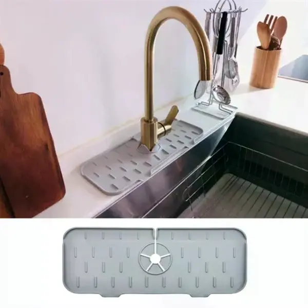 Lavabo İçin Silikon Esnek Mat Musluk Sapı Damlama Tutucu Raf Mutfak Tezgahı Sıçrama Koruma (4745)