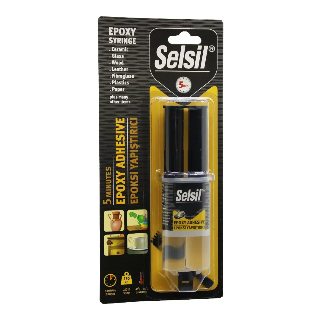 SELSİL EPOXY SYRINGE ADHESİVE ŞIRINGA EPOKSİ YAPIŞTIRICI 28GR. ALÜMİNYUM - CAM - PORSELEN - SERAMİK - AHŞAP - METAL (4745)