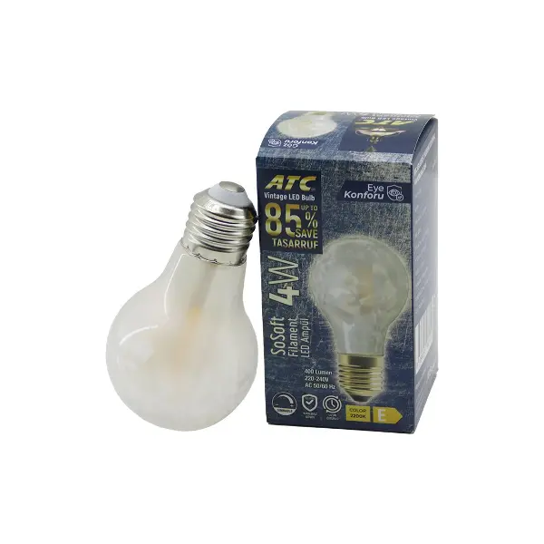 ATC-A60-SS VİNTAGE SOSOFT FİLAMENT 4W LED AMPUL LAMBA E27 KIRILMAZ PLASTİK CAM 400 LÜMEN 2200K 25.000 SAAT (4745)