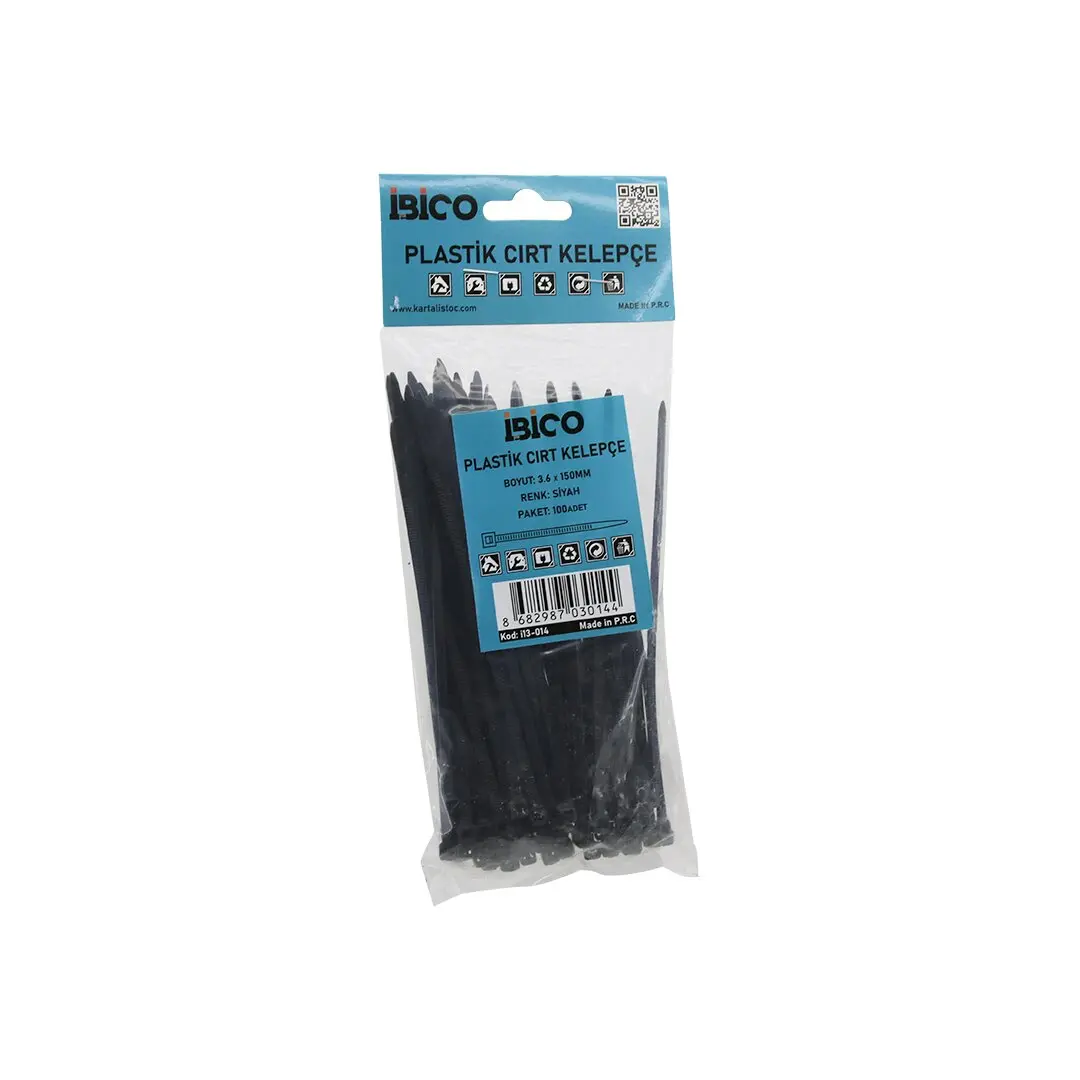 SİYAH 3.6X150MM PLASTİK CIRT KELEPÇE 100PCS (4745)