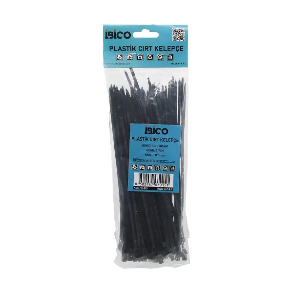 SİYAH 3.6X200MM PLASTİK CIRT KELEPÇE 100PCS (4745)