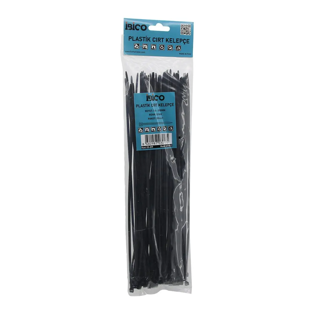 SİYAH 3.6X300MM PLASTİK CIRT KELEPÇE 100PCS (4745)