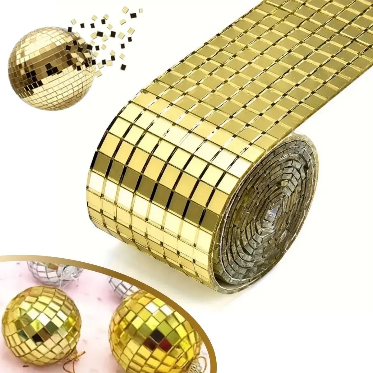 1 Metre Uzunluğunda Gold Renk Aynalı Mozaik Taşlı Dekor Bandı 4 cm x 1 mt (4745)