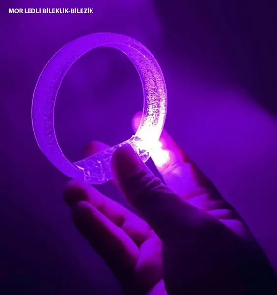 Mor Led Işıklı Baskı Yapılabilen Pilli Bileklik Bilezik 1,5 cm Genişlik (4745)