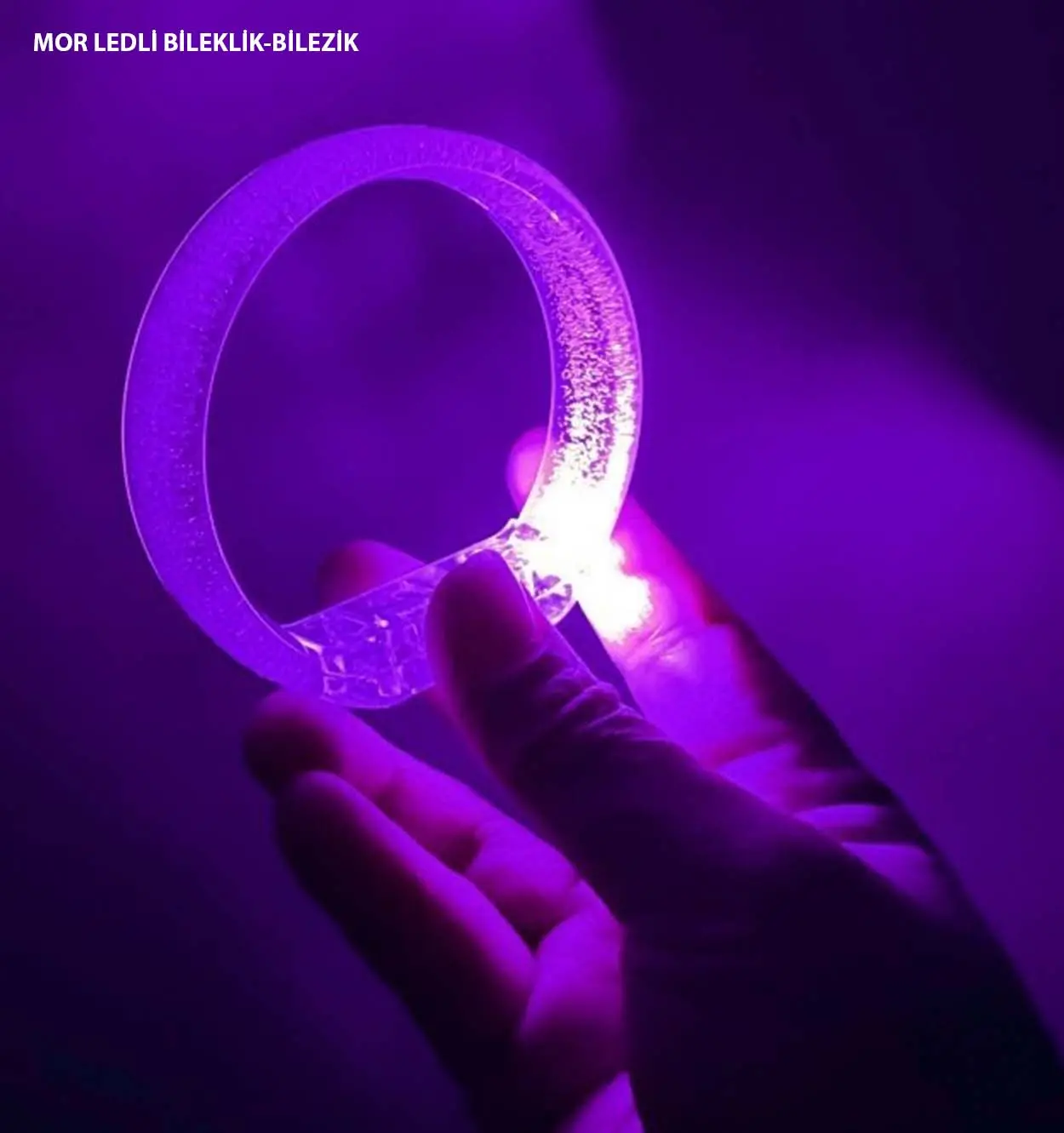 Mor Led Işıklı Baskı Yapılabilen Pilli Bileklik Bilezik 1,5 cm Genişlik (4745)