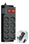 Isıya Dayanıklı Termal Akım Korumalı 2 Metre 16A 4000W 8li Priz ve 3 Usb Li Uzatma Kablosu (4745)-2
