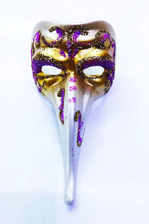 Fuşya Renk İşlemeli Seramik Malzemeden İmal Venedik Uzun Maske Magnet (4745)