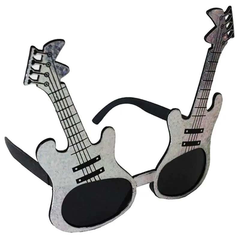 Gümüş Renk Rockn Roll Gitar Şekilli Parti Gözlüğü 15x15 cm (4745)