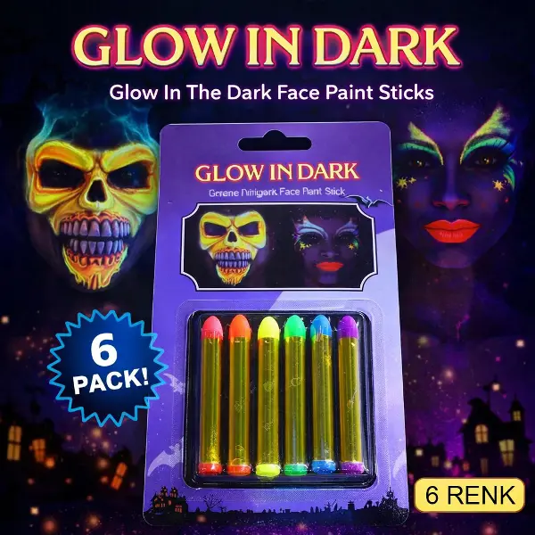 Fosforlu Glow Parti Boyası 6’lı – Karanlıkta Parlayan Yüz Boyası (4745)