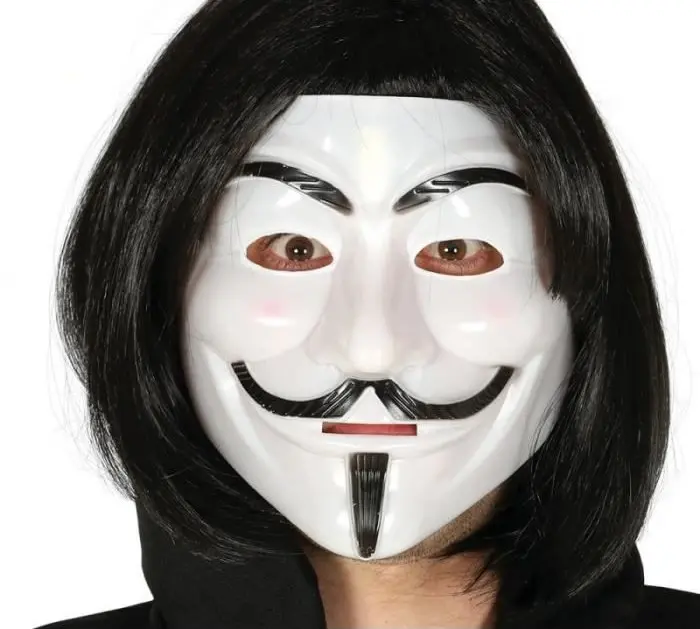 Siyah Renk Takma Kısa Saç ve V For Vendetta Maskesi Anonymous Maskesi (4745)