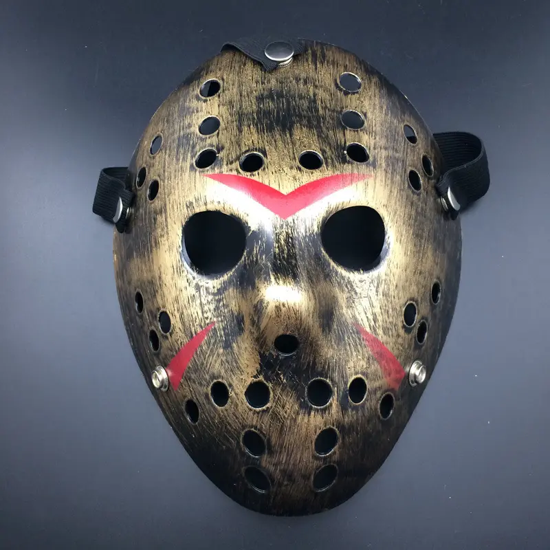 Bakır Renk Kırmızı Çizgili Tam Yüz Hokey Jason Maskesi Hannibal Maskesi (4745)