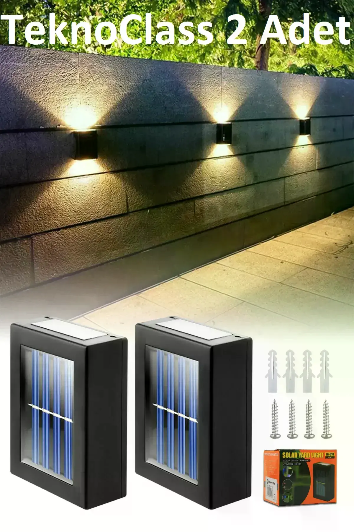 Solar Çift Taraflı Duvar Lambası Güneş Enerjili Aydınlatma Dekorasyon Aplik Işık 2 Li (4745)