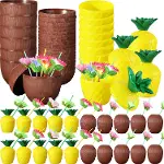 Tropikal Parti Bardak Seti – Ananas ve Hindistan Cevizi Şekilli Pipetli Bardaklar (20 Adet) (4745)-1