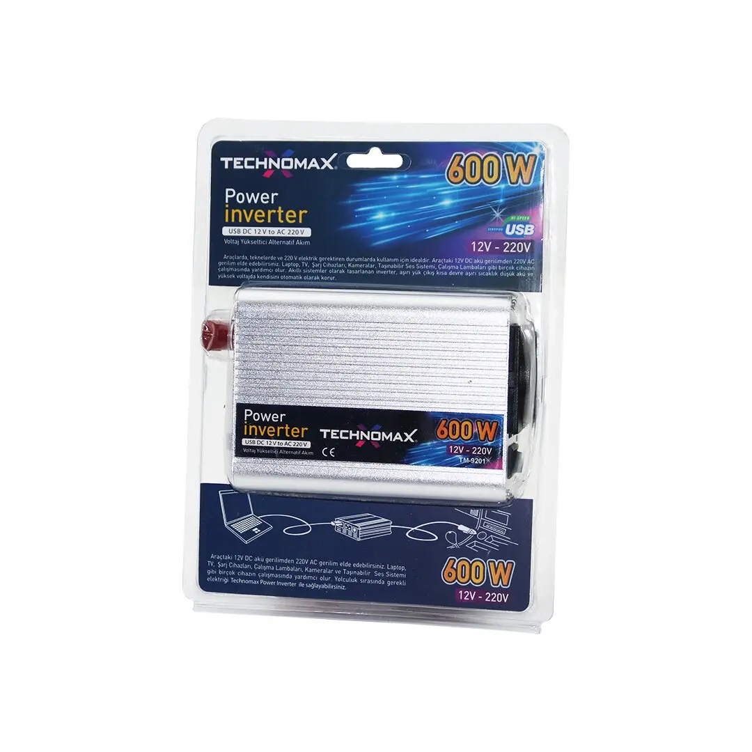 POWER İNVERTER GÜÇ ÇEVİRİCİ 600W 12V-220V DC-DOĞRU AKIMI--AC-ALTERNATİF AKIMA ÇEVİRİR TM-9201 (4745)