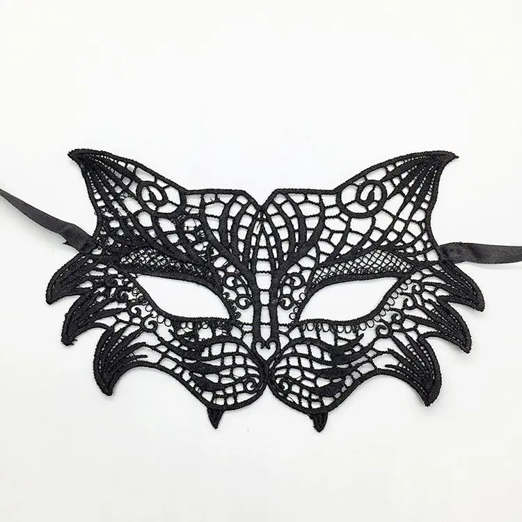 Siyah Renk Kedi Model Dantel İşleme Parti Maskesi (4745)