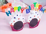 Happy Birthday Yazılı Beyaz Fuşya Renk Parti Gözlüğü 12x7 cm (4745)-1