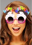 Happy Birthday Yazılı Beyaz Fuşya Renk Parti Gözlüğü 12x7 cm (4745)-2