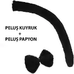 Peluş Siyah Renk Kuyruk ve Papyon Yetişkin Çocuk Uyumlu (4745)-3