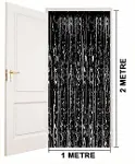 Siyah Renk Ekstra Metalize Parlak Saçaklı Arka Fon Perde İthal A Kalite 1x2 Metre (4745)-4