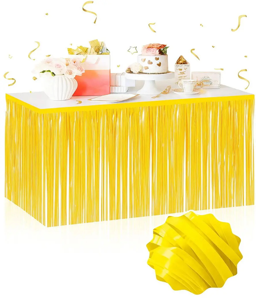 Kendinden Yapışkanlı Makaron Sarı Püsküllü Masa Eteği – 75 x 275 cm Parti Süslemesi (4745)