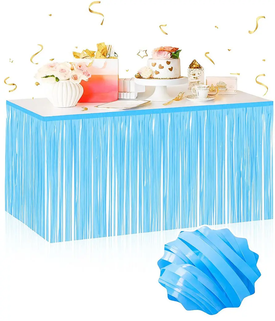 Kendinden Yapışkanlı Makaron Mavi Püsküllü Masa Eteği – 75 x 275 cm Parti Süslemesi (4745)