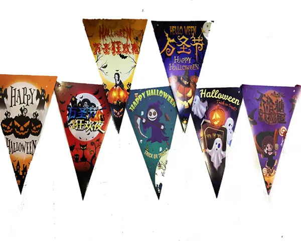 Lüks Baskılı Üçgen Model Halloween Banner Süs Bayrak 8 li (4745)